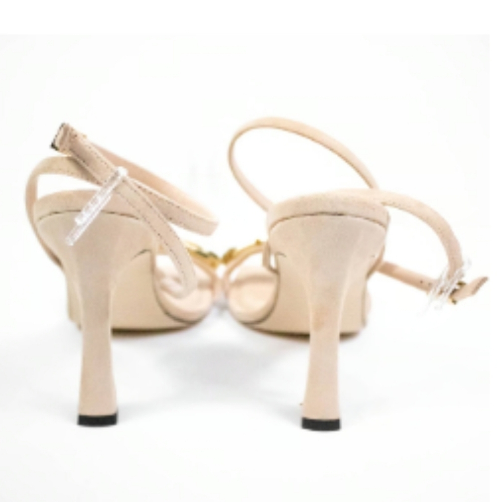 NWOT Women's Good American Suede Ankle Strap Gold Chain 4" Heels - Picture 8 of 8